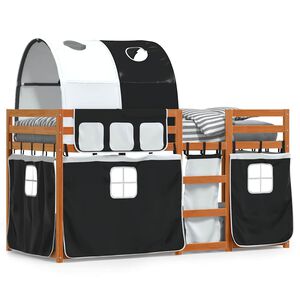 vidaXL Stapelbed met gordijnen 80x200 cm grenenhout wit en zwart