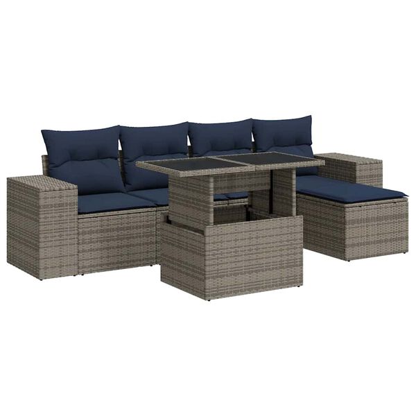 vidaXL 6-delige Loungeset met kussens poly rattan acacia grijs