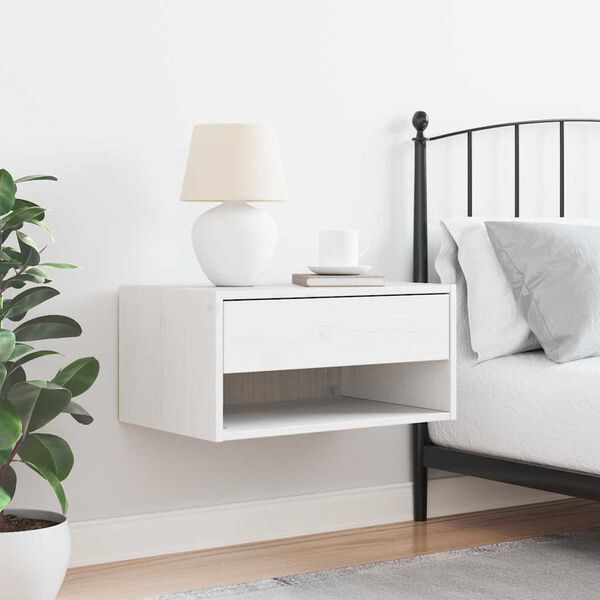 vidaXL Nachtkastje met lade Wit 50 x 32,5 x 24 cm Massief grenenhout