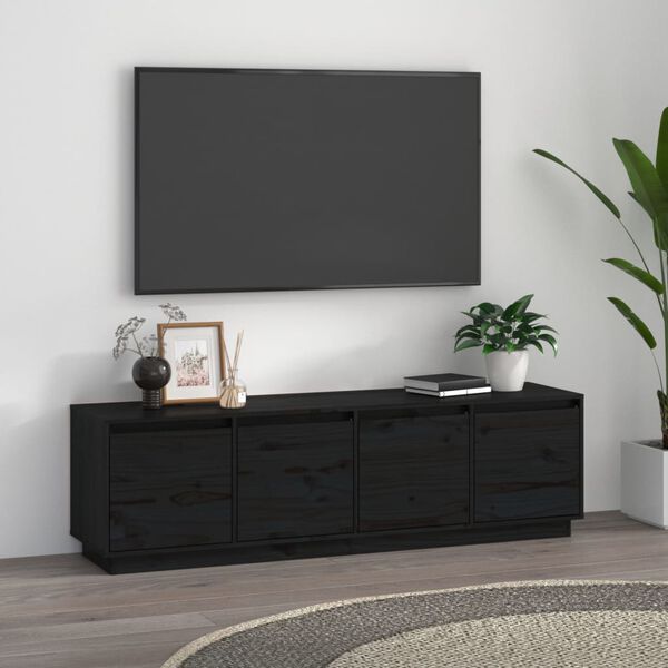 vidaXL Tv-meubel 156x37x45 cm massief grenenhout zwart