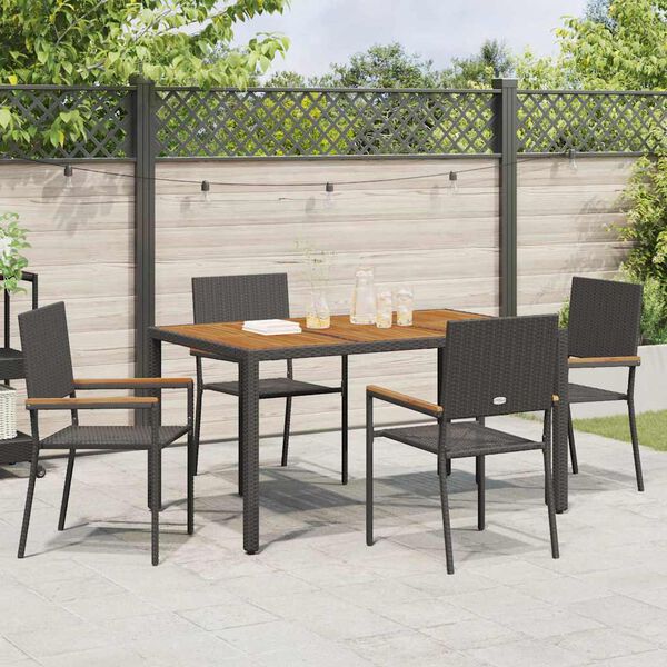 vidaXL Tuin eettafelset 5 pcs Zwart poly rattan