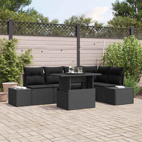 vidaXL Tuin Sofa Set met opslag 6 pcs Zwart Poly riet