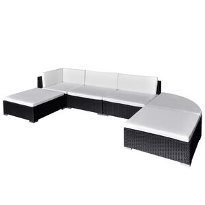 vidaXL 6-delige Loungeset met kussens poly rattan zwart