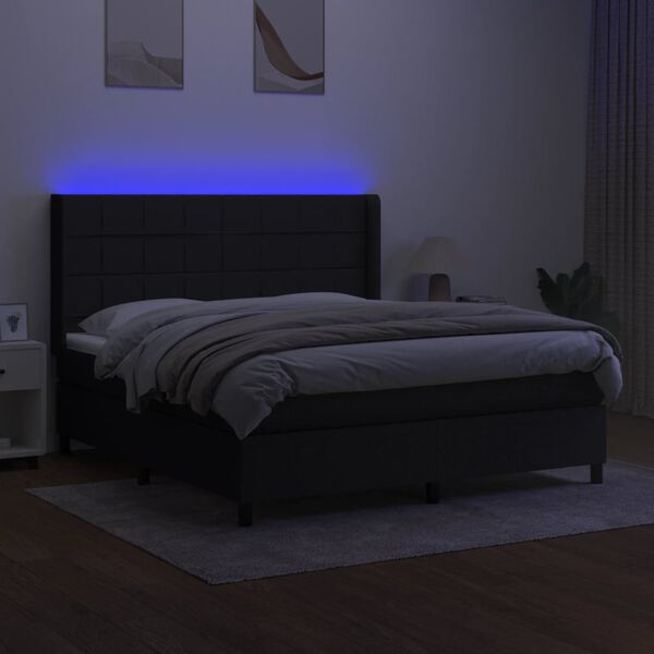 vidaXL Boxspring met matras en LED stof zwart 160x200 cm