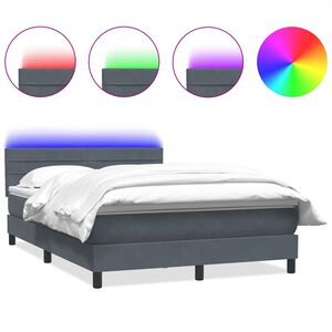 vidaXL Boxspring met matras en LED fluweel donkergrijs 140x210 cm