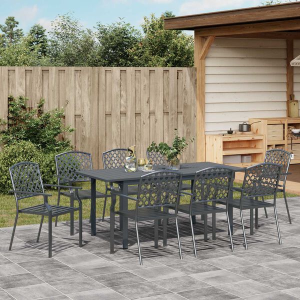 vidaXL Tuin eettafelset 9 pcs Antraciet Poedercoating staal