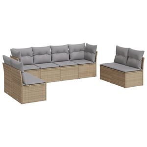 vidaXL 8-delige Loungeset met kussens poly rattan beige