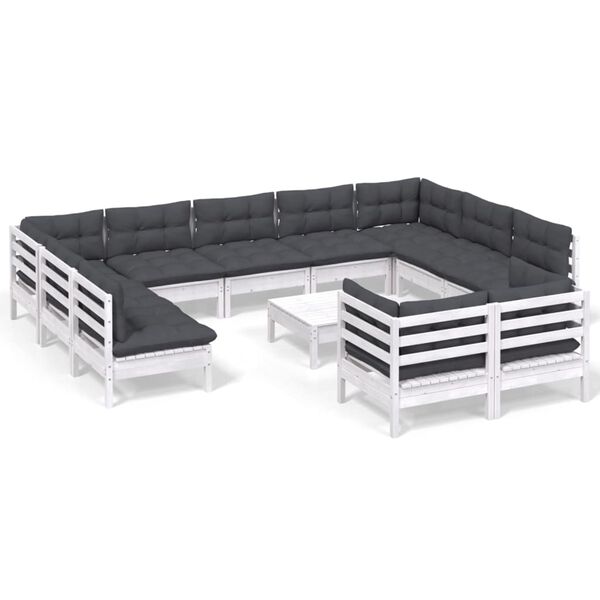 vidaXL 12-delige Loungeset met kussens massief grenenhout wit