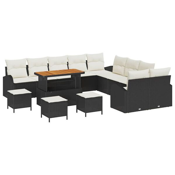 vidaXL Tuin Sofa Set met kussen 14 pcs Zwart Poly riet