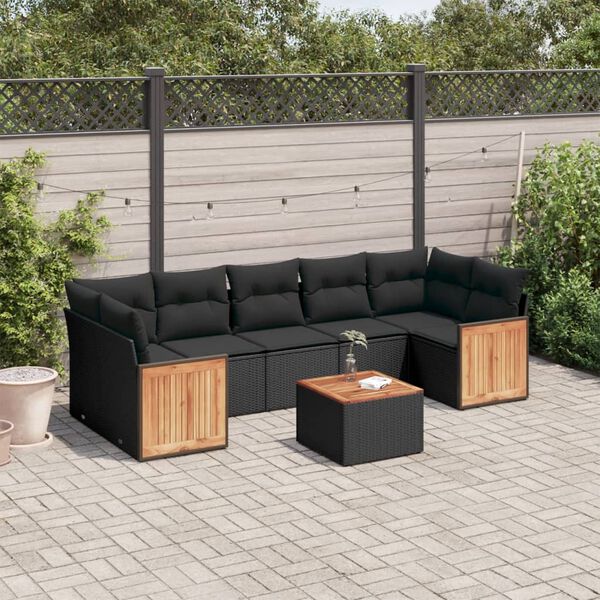 vidaXL 8-delige Loungeset met kussens poly rattan zwart