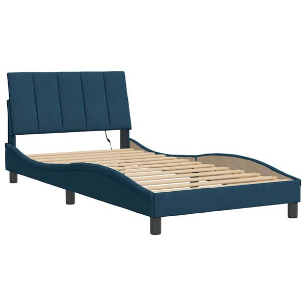 vidaXL Bedframe met LED zonder matras "Hanko" fluweel blauw 100x200 cm