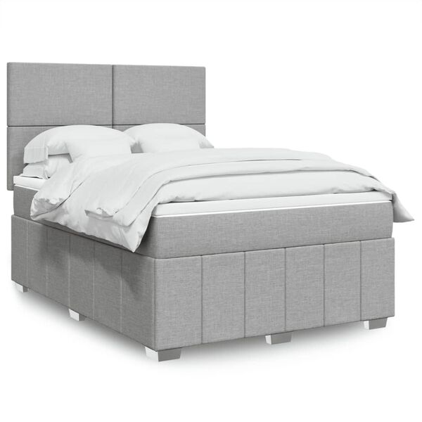 vidaXL Boxspring met matras stof lichtgrijs 140x190 cm