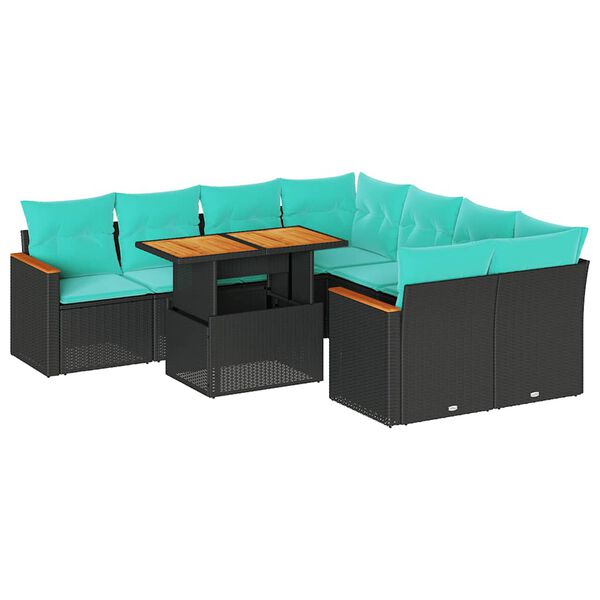 vidaXL 9-delige Loungeset met kussens poly rattan zwart