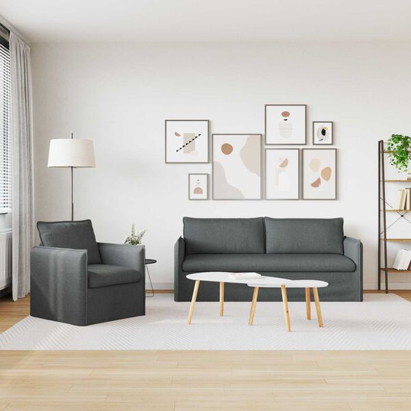 vidaXL Bankstel 2 pcs Donkergrijs 196 x 82 x 85 cm Stof