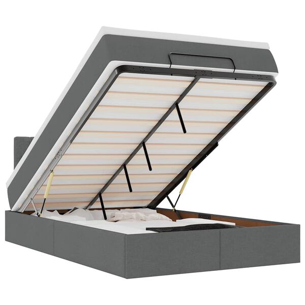 vidaXL Bed poef met matras en LED's 120x200 cm stof donkergrijs