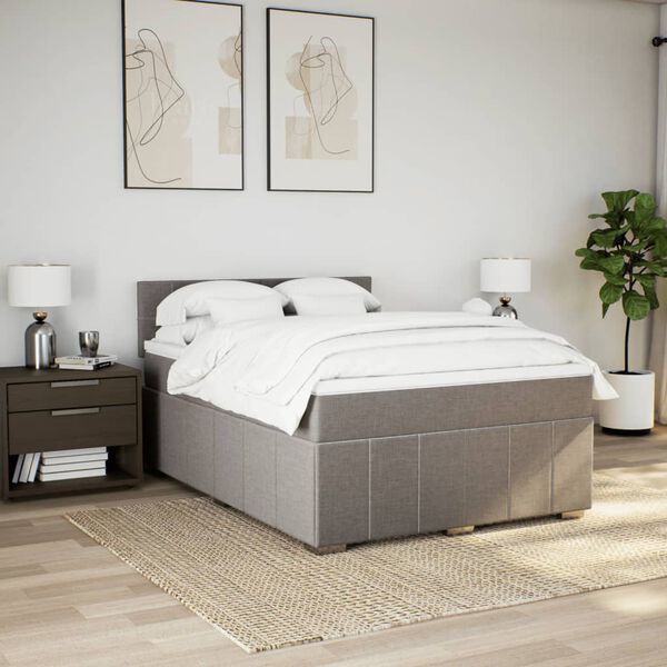 vidaXL Boxspring met matras stof taupe 160x200 cm