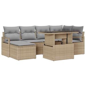 vidaXL Tuin Sofa Set met opslag 7 pcs Beige Poly riet
