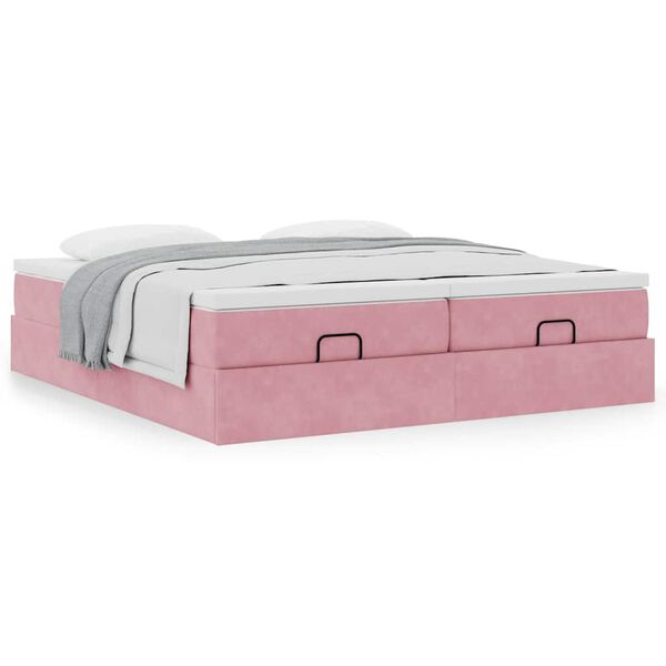 vidaXL Ottoman bed met matrassen 180x200cm fluweel roze