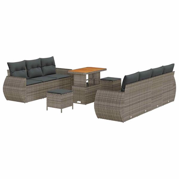 vidaXL Tuin Sofa Set met kussen met opslag 10 pcs Grijs poly rattan