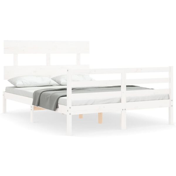 vidaXL Bedframe met hoofdbord massief hout wit 120x200 cm