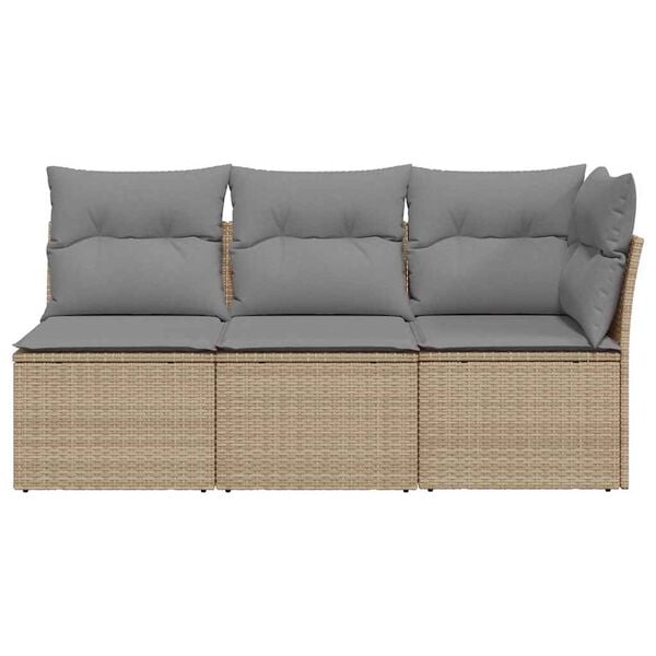 vidaXL Tuinbank 3-zits met kussens poly rattan beige