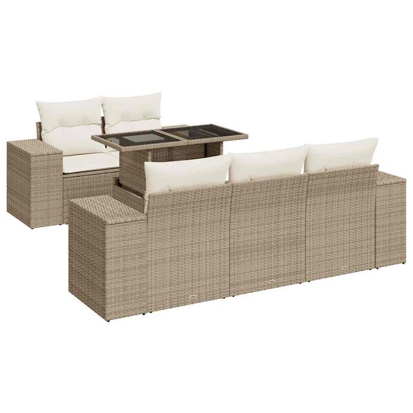 vidaXL 6-delige Loungeset met kussens poly rattan beige