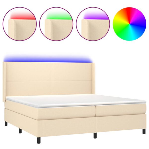 vidaXL Boxspring met matras en LED stof cr&egrave;mekleurig 200x200 cm