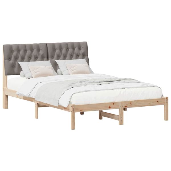 vidaXL Bedframe met hoofdeinde Taupe 140 x 190 cm Massief grenenhout