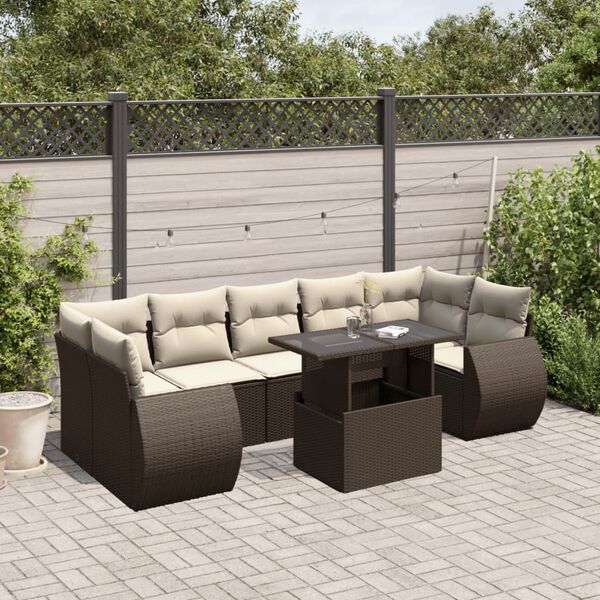 vidaXL 8-delige Loungeset met kussens poly rattan bruin