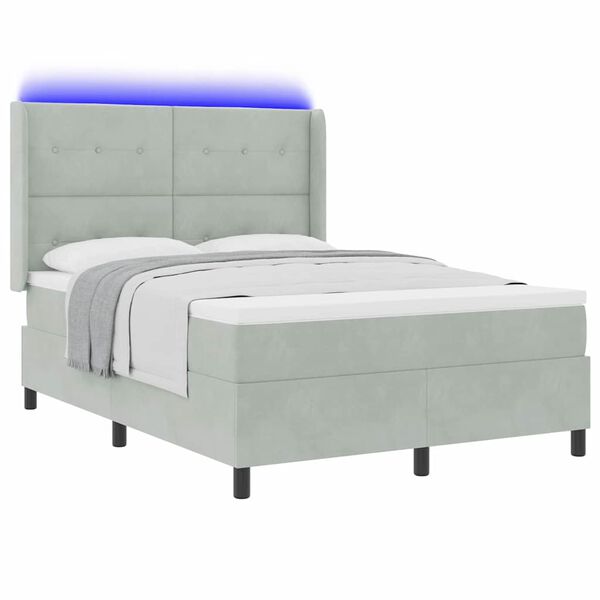 vidaXL Boxspringbed met matras met LED Lichtgrijs 160 x 200 cm Fluweel