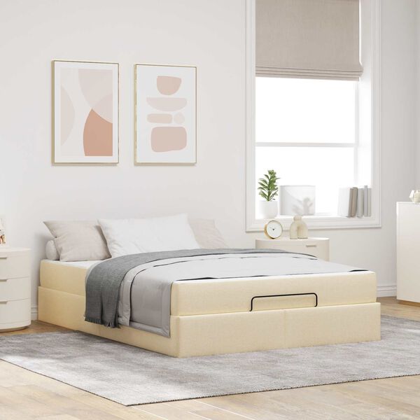 vidaXL Bedframe met matras met matras 2 pcs Cr&egrave;me Stof