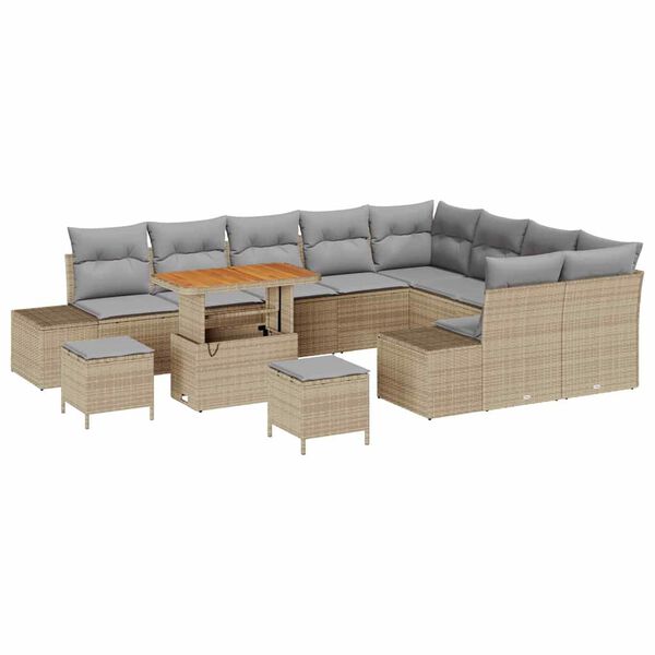 vidaXL Tuinbankenset met kussen met opslag 12 pcs Beige Poly riet
