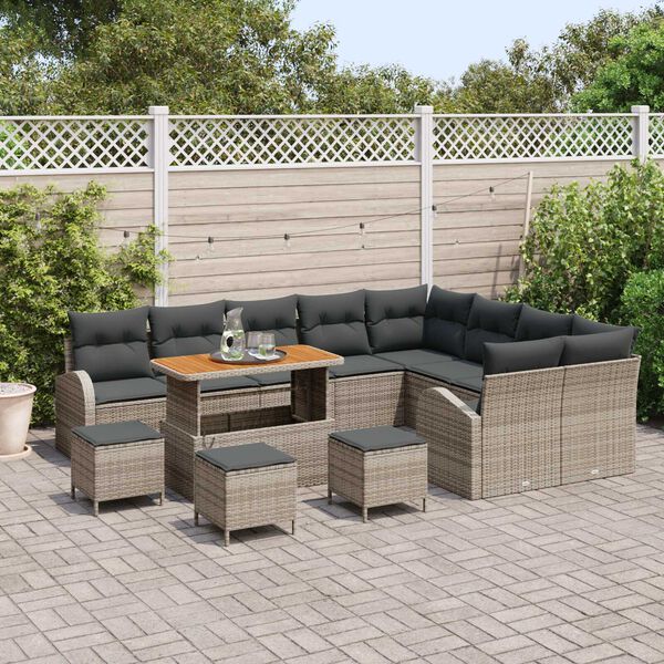 vidaXL Tuinbankenset met kussen 13 pcs Grijs poly rattan