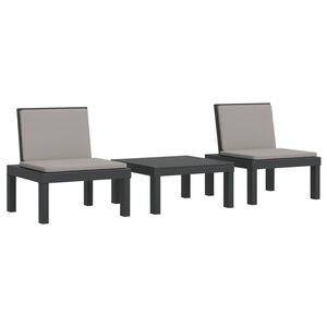 vidaXL 3-delige Loungeset met kussens PP antracietkleurig