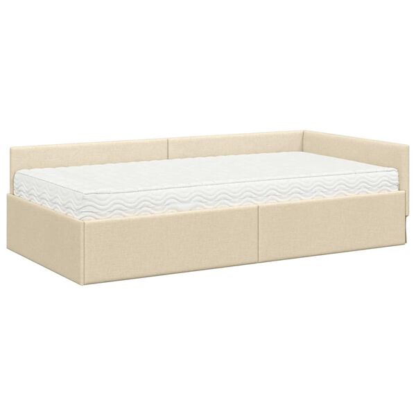 vidaXL Hoekbedframe met Matras Anders met hoofdeinde 2 pcs Cr&egrave;me Stof