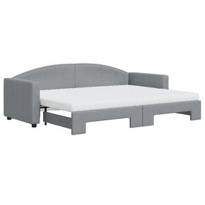 vidaXL Slaapbank onderschuifbed en matrassen 80x200 cm stof lichtgrijs