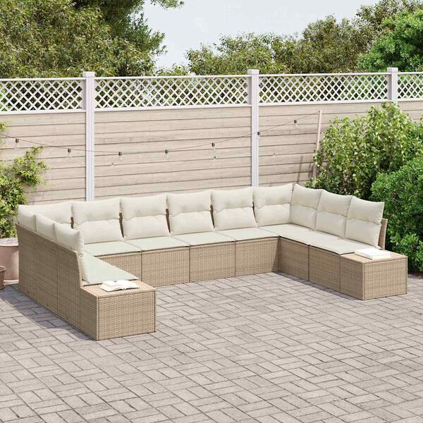 vidaXL Tuinbankenset met kussen 10 pcs Beige en Cr&egrave;me Polyrattan
