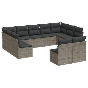 vidaXL 11-delige Loungeset met kussens poly rattan grijs