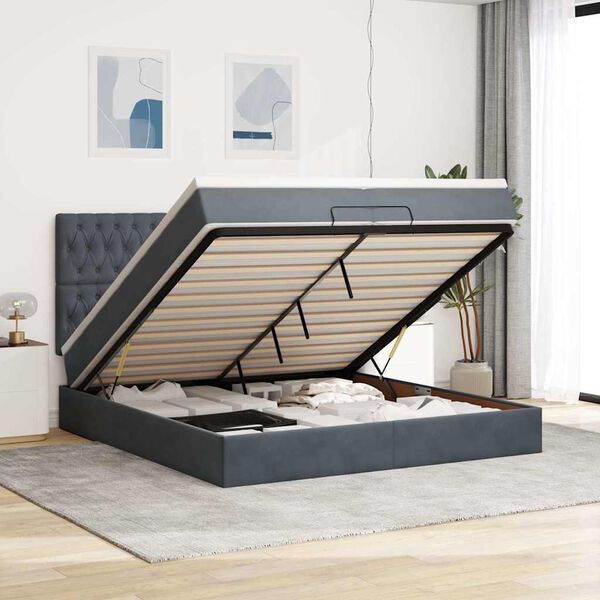 vidaXL Ottoman bed met matrassen 200x200cm fluweel donkergrijs