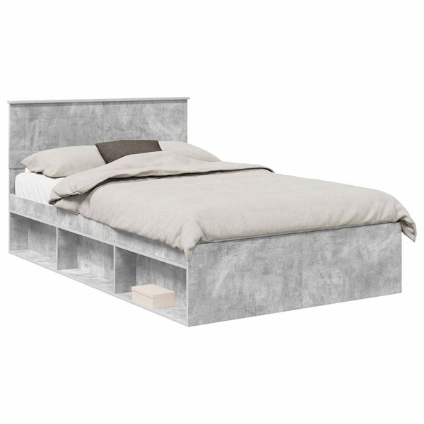 vidaXL Bedframe met hoofdeinde Beton 120 x 190 cm Bewerkt hout