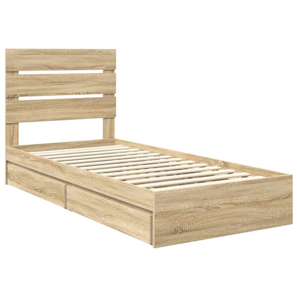 vidaXL Opslag bed met hoofdeinde Sonoma Eiken 90 x 190 cm Bewerkt hout