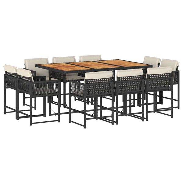 vidaXL 11-delige Tuinset met kussens poly rattan zwart
