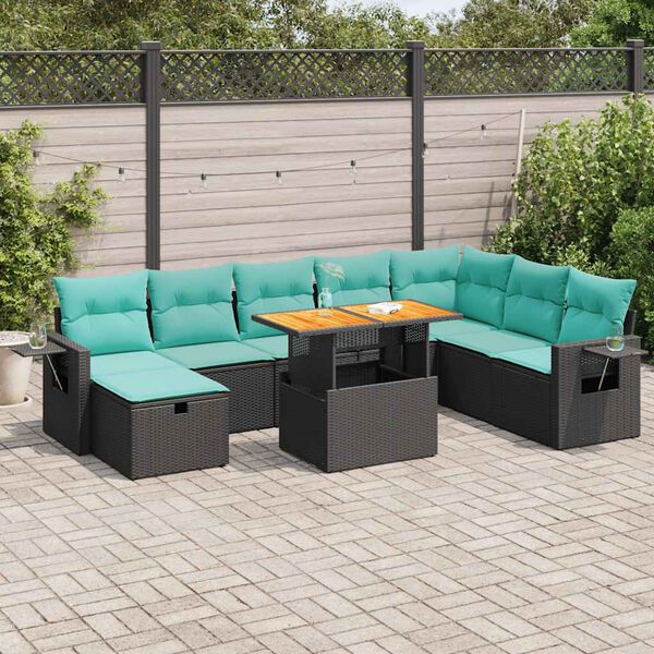 vidaXL 9-delige Loungeset met kussens poly rattan acacia zwart