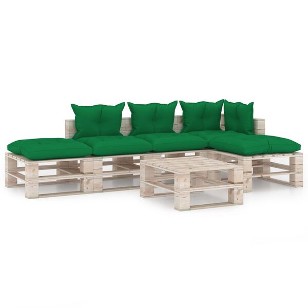 vidaXL 6-delige Loungeset met kussens pallet grenenhout