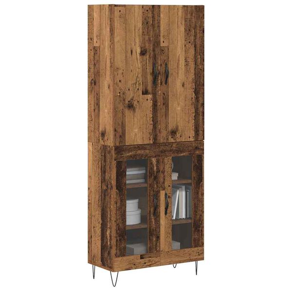 vidaXL Hoge kast 2 pcs Oudhout Ge&euml;ngineerd hout en glas