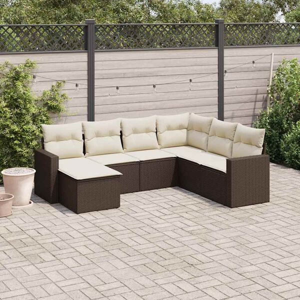 vidaXL 7-delige Loungeset met kussens poly rattan bruin