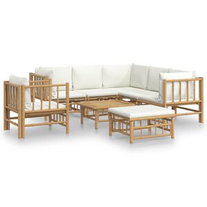 vidaXL 8-delige Loungeset met kussens bamboe cr&egrave;mewit