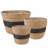vidaXL Zeegras Plantenmanden 3 pcs Naturel en Zwart &Oslash;26 x 19 cm