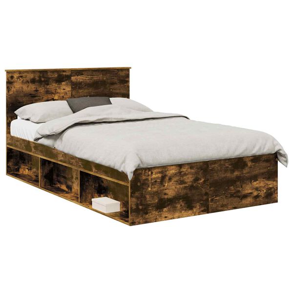 vidaXL Bedframe met hoofdeinde Gerookt eiken 120 x 190 cm Bewerkt hout
