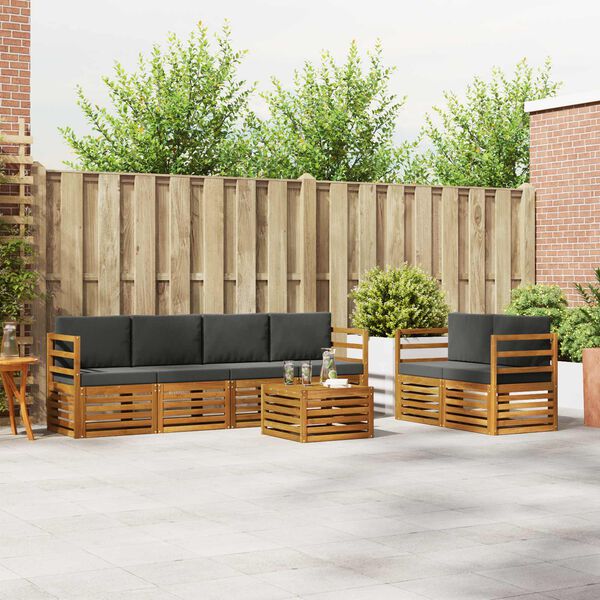 vidaXL Buiten bankenset met kussen 7 pcs Natuurlijk en Antraciet